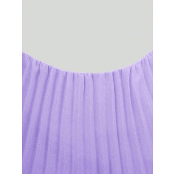 Pleated Lavender Mini Dress Tie Neck Short A-Line Flared - Picture 8 of 11